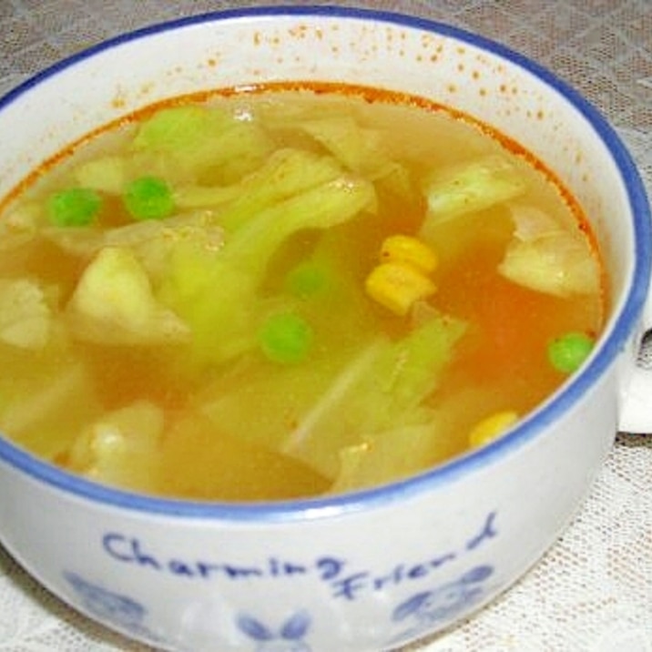 即席★ミックスベジタブルとキャベツの中華風スープ